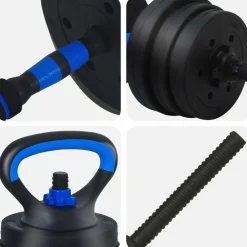 vidaXL Set de Mancuernas, Barra y Kettlebell 4 en 1 20kg 20kg Negro y azul Sale