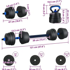vidaXL Set de Mancuernas, Barra y Kettlebell 4 en 1 20kg 20kg Negro y azul Sale