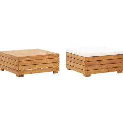 vidaXL Muebles De Jardín-Set de mesa y reposapiés de jardín cojín madera maciza acacia