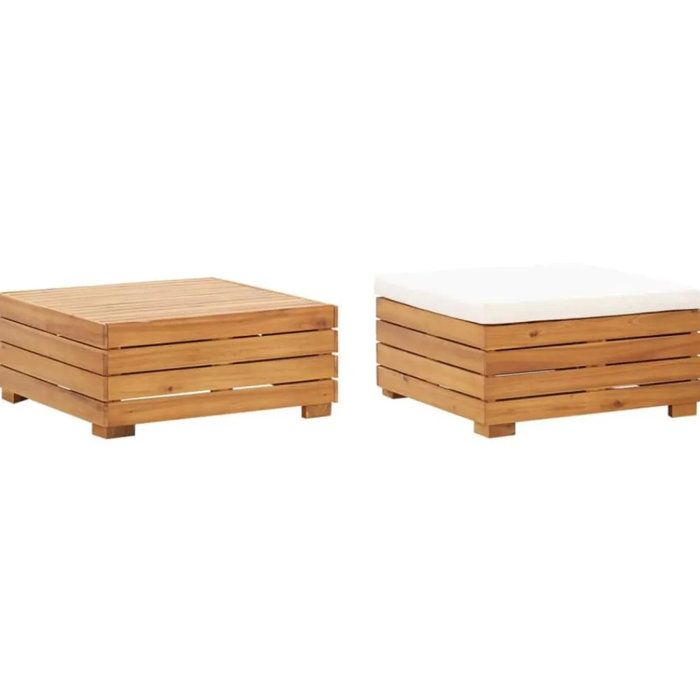 vidaXL Muebles De Jardín-Set de mesa y reposapiés de jardín cojín madera maciza acacia