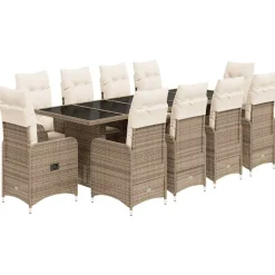 vidaXL Set de mesa y sillas de jardín 11 pzas y cojines ratán PE Beige Hot