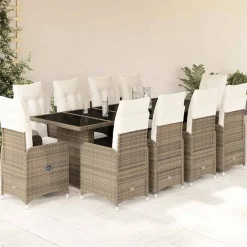vidaXL Set de mesa y sillas de jardín 11 pzas y cojines ratán PE Beige Hot