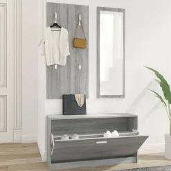 vidaXL Set de mueble zapatero 3 en 1 madera contrachapada Gris sonoma Sale