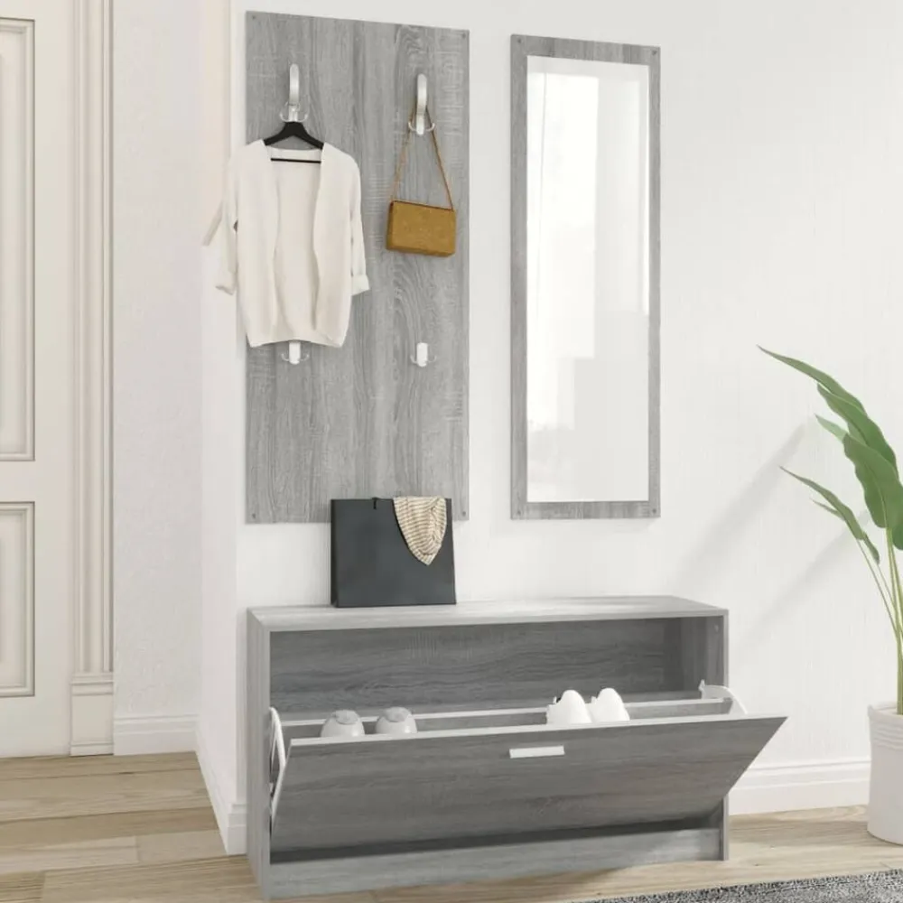 vidaXL Set de mueble zapatero 3 en 1 madera contrachapada Gris sonoma Sale