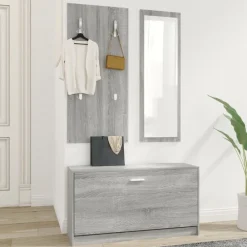 vidaXL Set de mueble zapatero 3 en 1 madera contrachapada Gris sonoma Sale