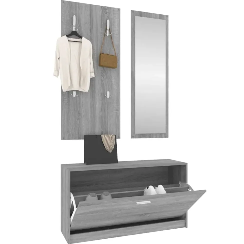 vidaXL Set de mueble zapatero 3 en 1 madera contrachapada Gris sonoma Sale