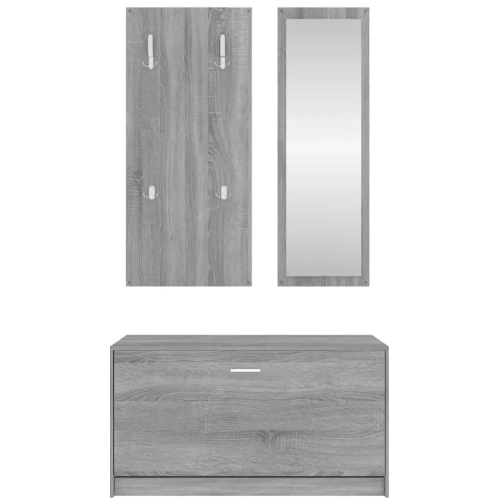 vidaXL Set de mueble zapatero 3 en 1 madera contrachapada Gris sonoma Sale
