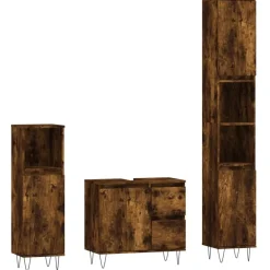 vidaXL Set de muebles baño 3 pzas madera contrachapada Roble ahumado New