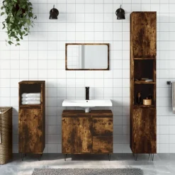 vidaXL Set de muebles baño 3 pzas madera contrachapada Roble ahumado New