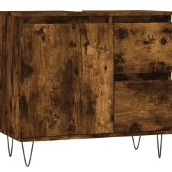 vidaXL Set de muebles baño 3 pzas madera contrachapada Roble ahumado New