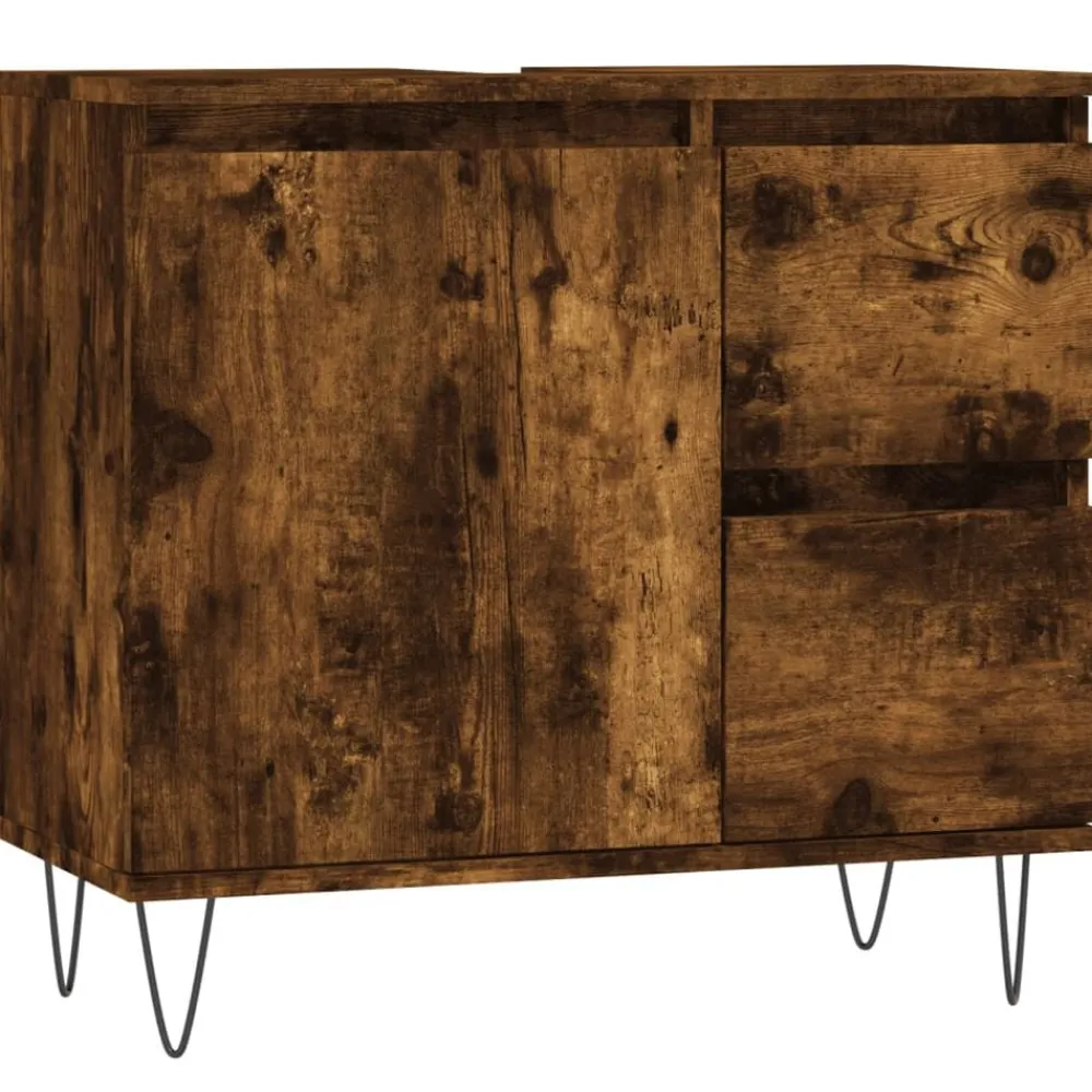 vidaXL Set de muebles baño 3 pzas madera contrachapada Roble ahumado New