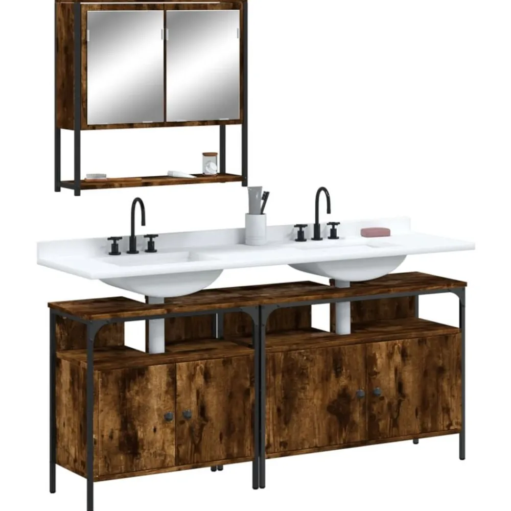 vidaXL Set de muebles baño 3 pzas madera contrachapada Roble ahumado Sale