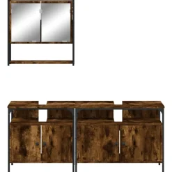 vidaXL Set de muebles baño 3 pzas madera contrachapada Roble ahumado Sale