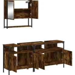 vidaXL Set de muebles baño 3 pzas madera contrachapada Roble ahumado Sale