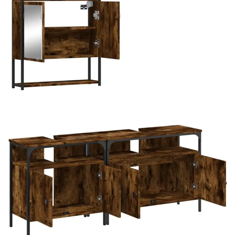 vidaXL Set de muebles baño 3 pzas madera contrachapada Roble ahumado Sale