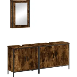 vidaXL Set de muebles baño 3 pzas madera contrachapada Roble ahumado