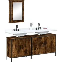 vidaXL Set de muebles baño 3 pzas madera contrachapada Roble ahumado