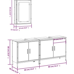 vidaXL Set de muebles baño 3 pzas madera contrachapada Roble ahumado