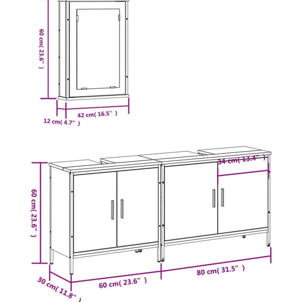 vidaXL Set de muebles baño 3 pzas madera contrachapada Roble ahumado