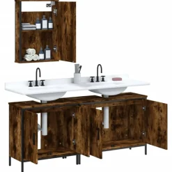 vidaXL Set de muebles baño 3 pzas madera contrachapada Roble ahumado