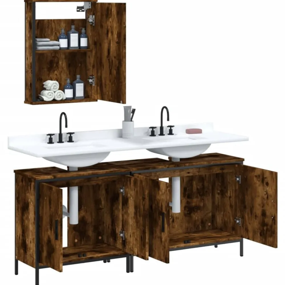vidaXL Set de muebles baño 3 pzas madera contrachapada Roble ahumado