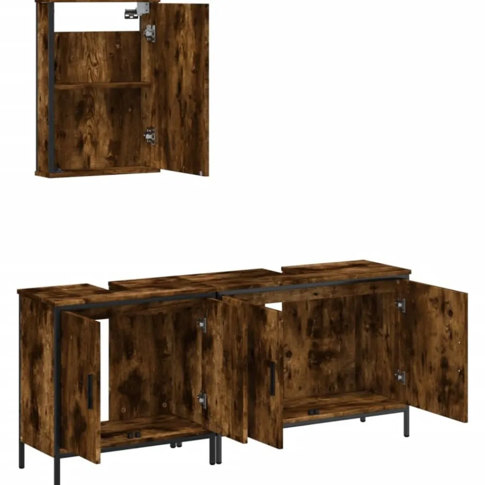 vidaXL Set de muebles baño 3 pzas madera contrachapada Roble ahumado