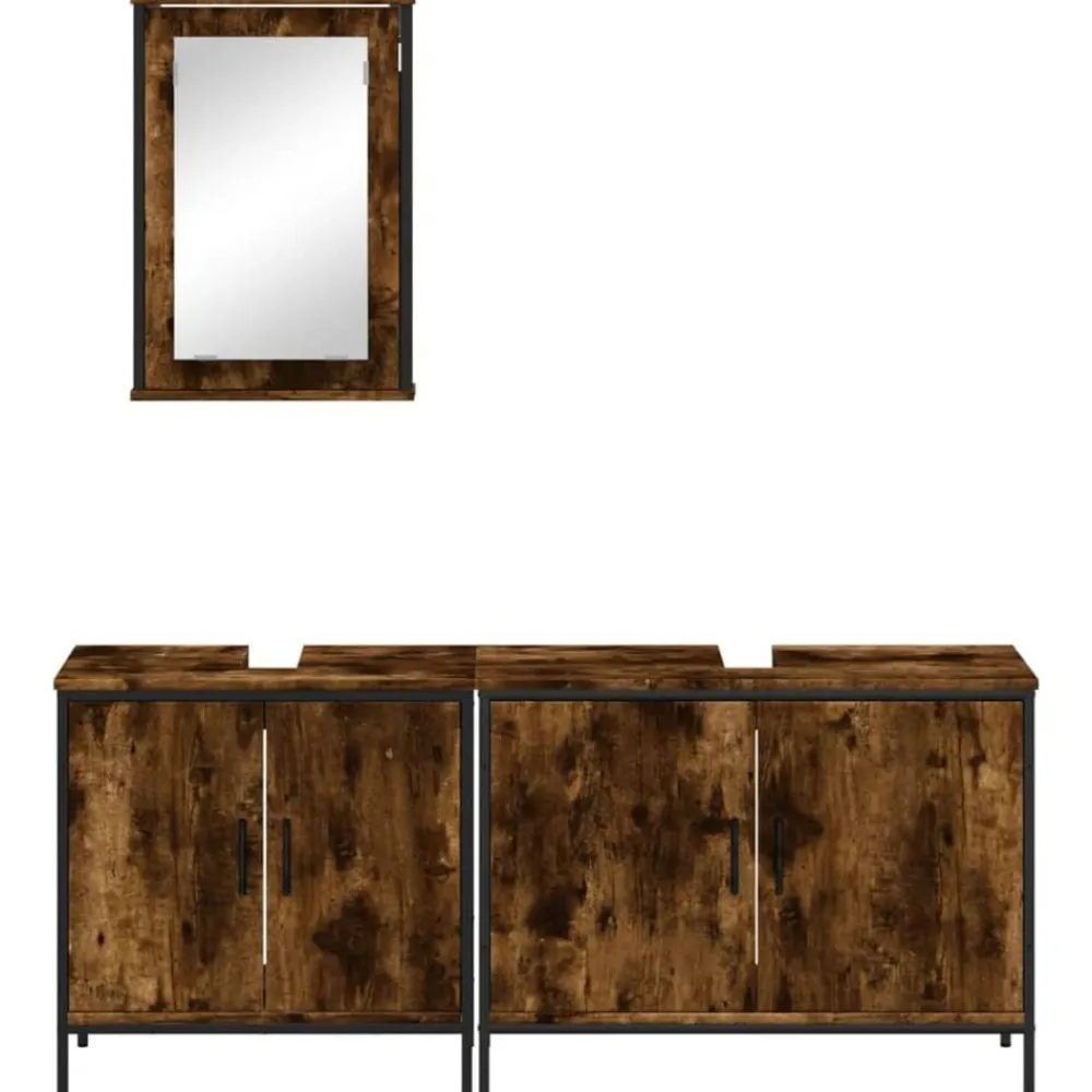 vidaXL Set de muebles baño 3 pzas madera contrachapada Roble ahumado
