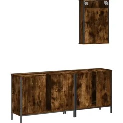 vidaXL Set de muebles baño 3 pzas madera contrachapada Roble ahumado