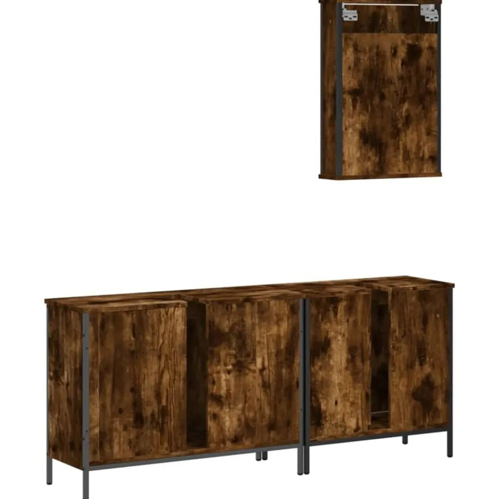 vidaXL Set de muebles baño 3 pzas madera contrachapada Roble ahumado