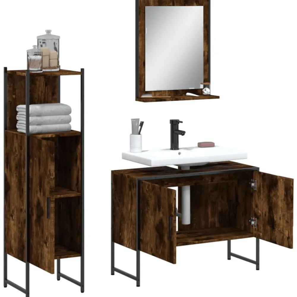vidaXL Conjuntos De Muebles-Set de muebles baño 3 pzas madera contrachapada