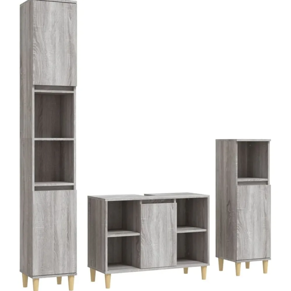 vidaXL Set de muebles de baño 3 pzas madera contrachapada Gris sonoma Outlet