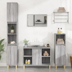 vidaXL Set de muebles de baño 3 pzas madera contrachapada Gris sonoma Outlet