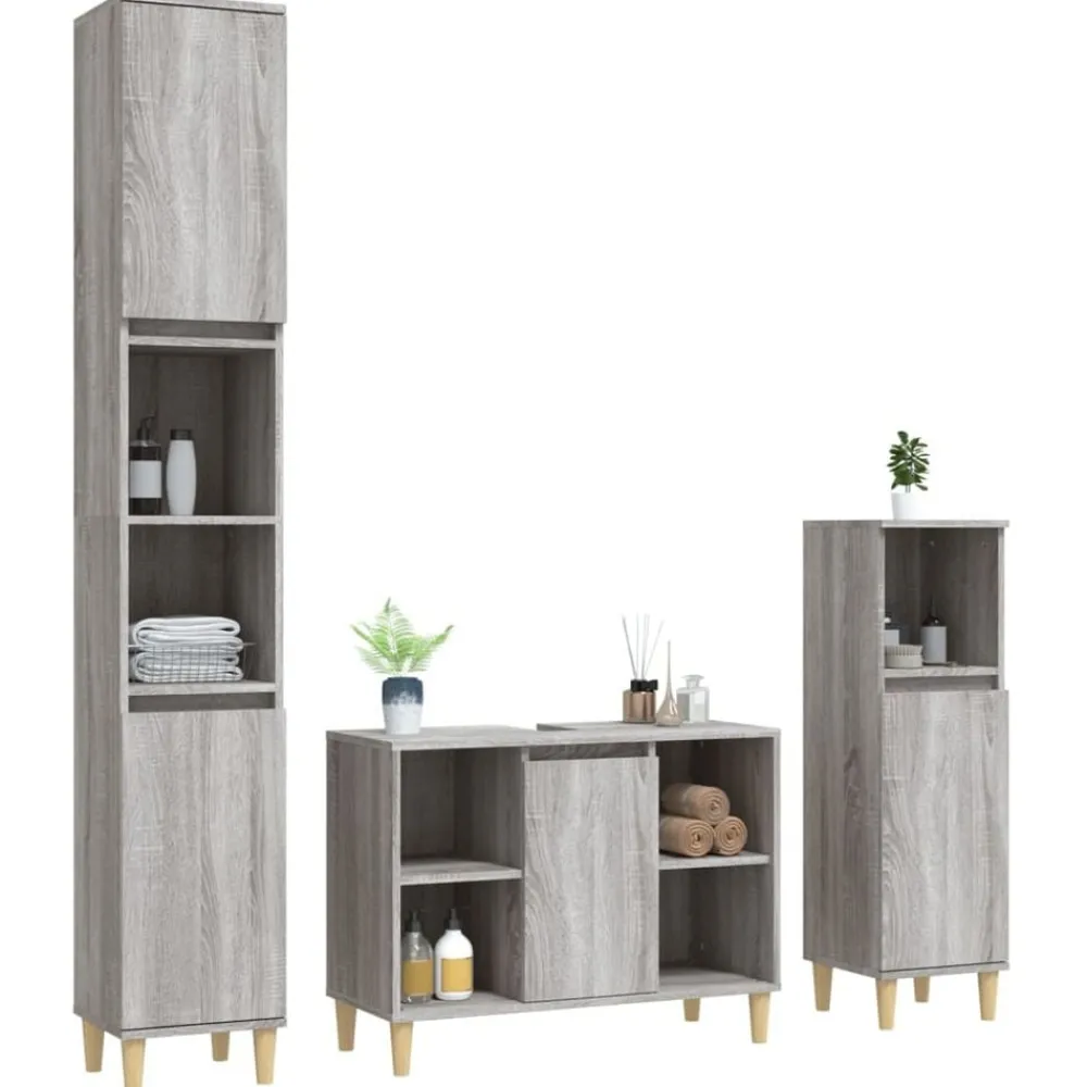 vidaXL Set de muebles de baño 3 pzas madera contrachapada Gris sonoma Outlet