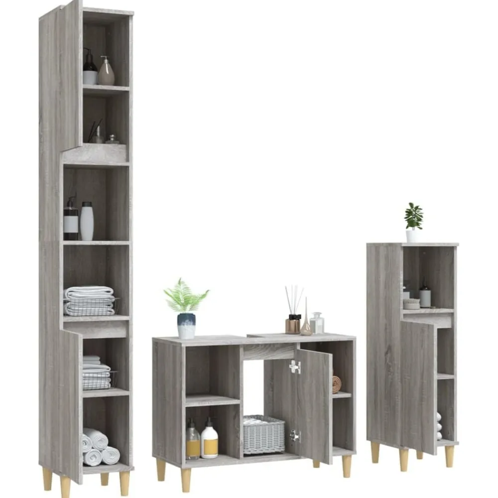 vidaXL Set de muebles de baño 3 pzas madera contrachapada Gris sonoma Outlet