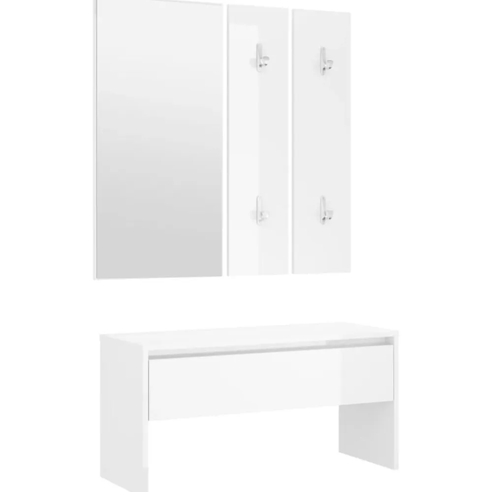 vidaXL Set de muebles de recibidor madera contrachapada blanco brillo Blanco brillante Best