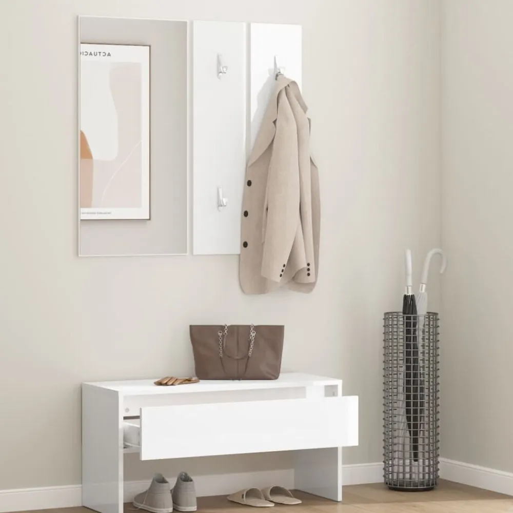 vidaXL Set de muebles de recibidor madera contrachapada blanco brillo Blanco brillante Best