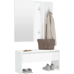 vidaXL Set de muebles de recibidor madera contrachapada blanco brillo Blanco brillante Best