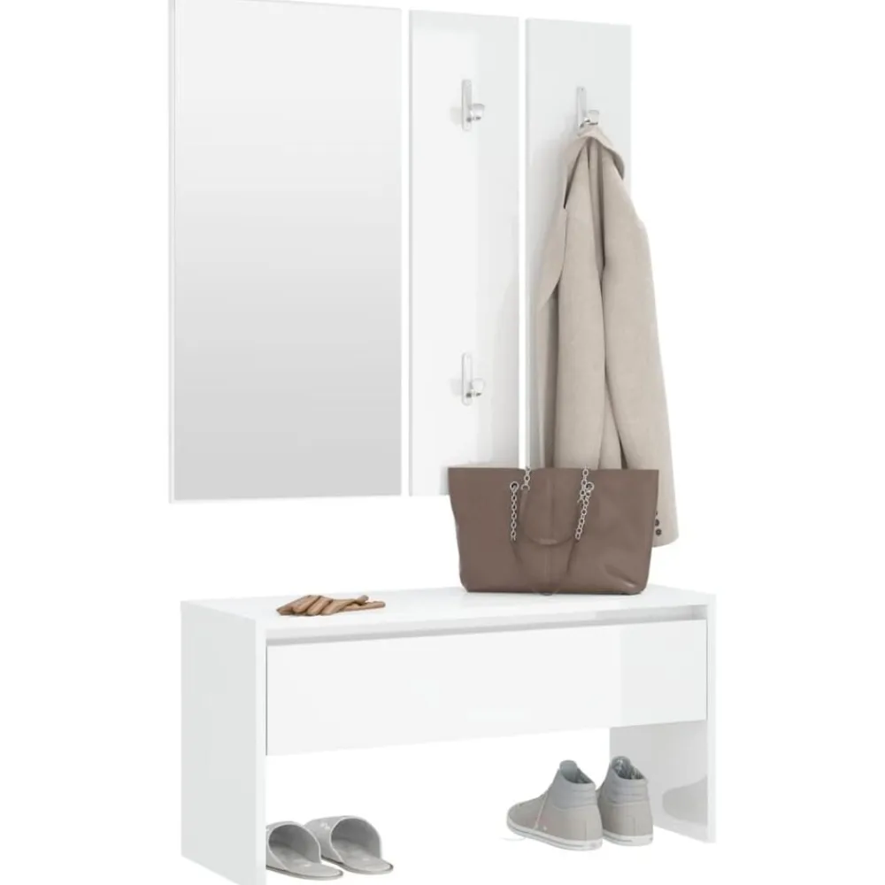 vidaXL Set de muebles de recibidor madera contrachapada blanco brillo Blanco brillante Best