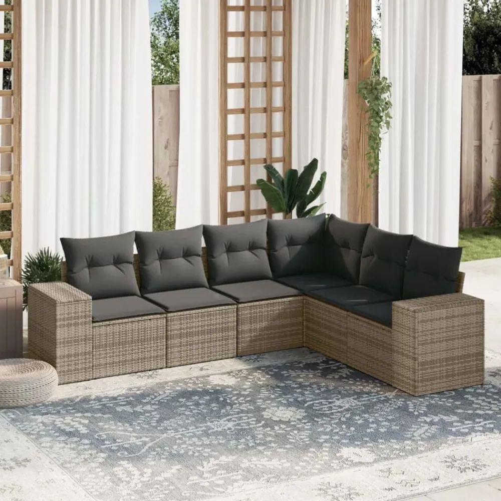 vidaXL Muebles De Jardín-Set de muebles de jardín 6 pzas y cojines ratán sintético