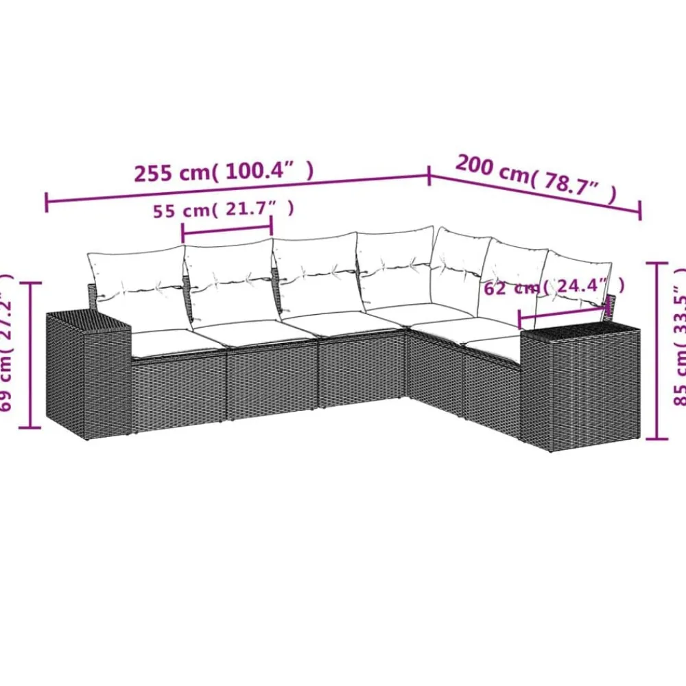 vidaXL Muebles De Jardín-Set de muebles de jardín 6 pzas y cojines ratán sintético