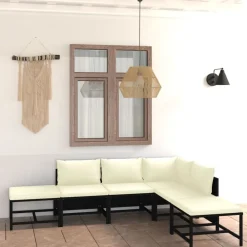 vidaXL Muebles De Jardín-Set de muebles de jardín 6 pzas y cojines ratán sintético
