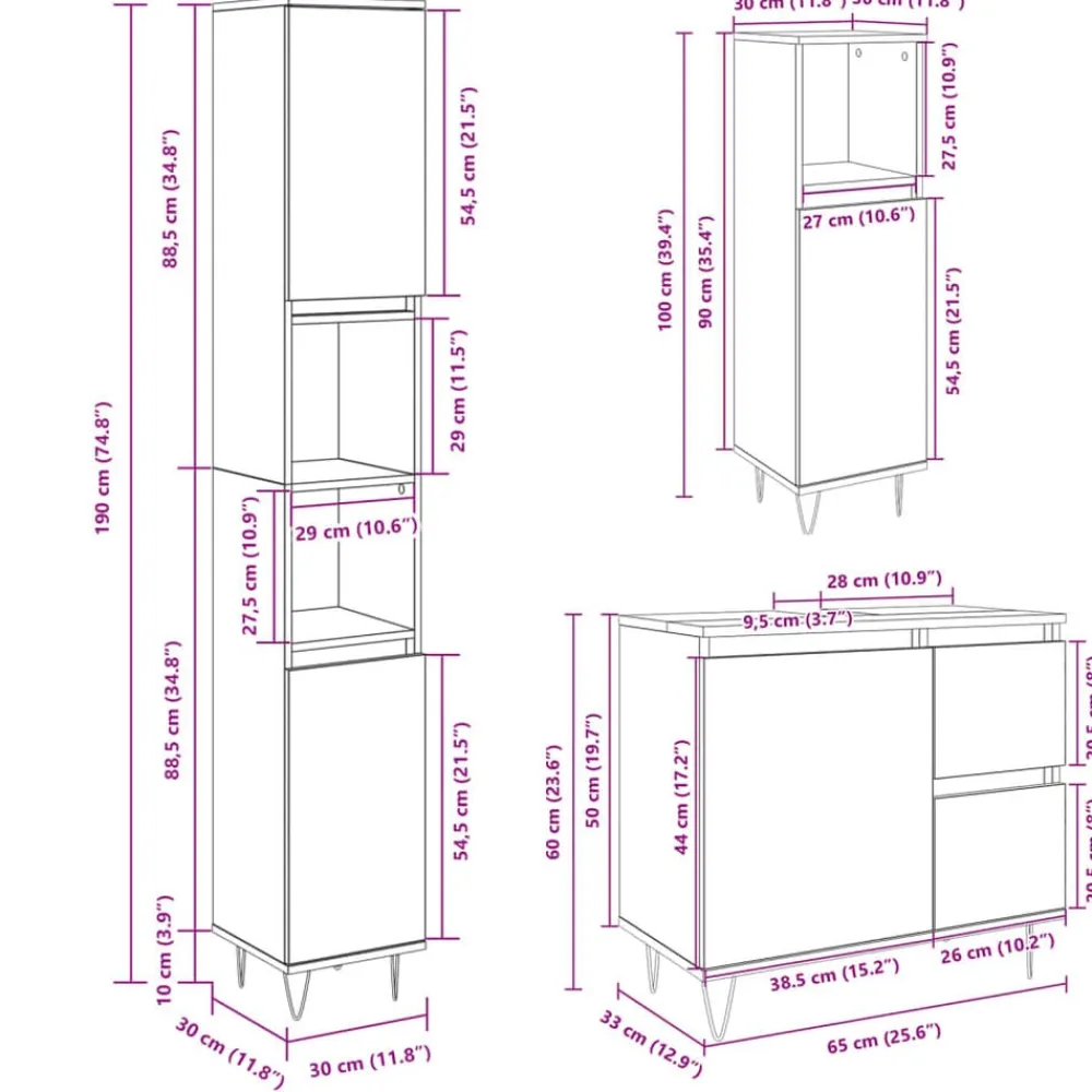vidaXL Conjuntos De Muebles-Set de muebles de baño 3 pzas madera contrachapada