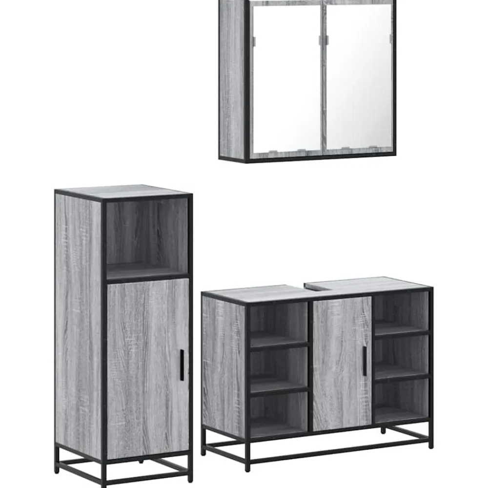 vidaXL Set de muebles de baño 3 pzas madera contrachapada Gris sonoma Clearance