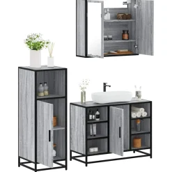 vidaXL Set de muebles de baño 3 pzas madera contrachapada Gris sonoma Clearance