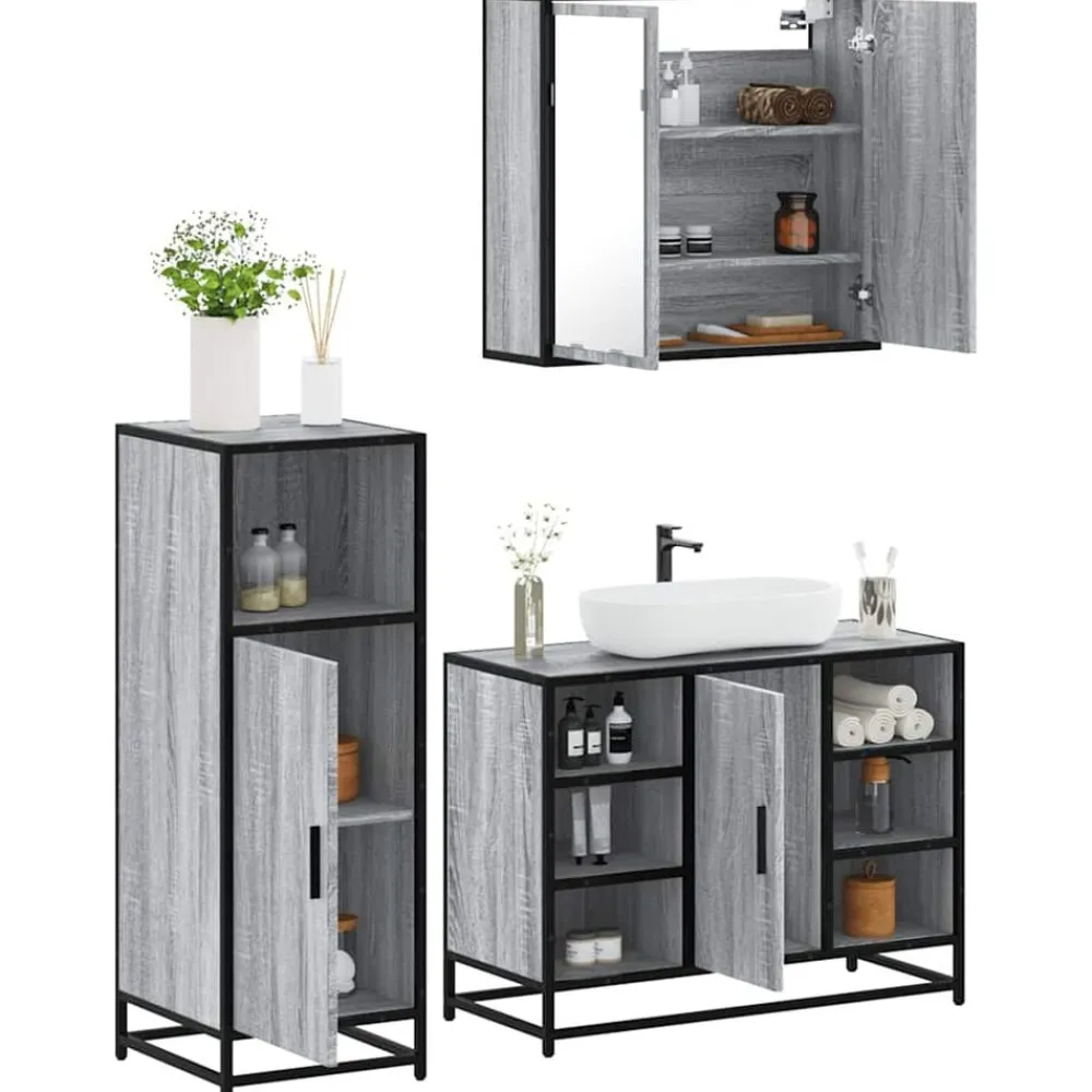 vidaXL Set de muebles de baño 3 pzas madera contrachapada Gris sonoma Clearance