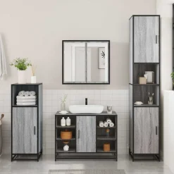 vidaXL Set de muebles de baño 3 pzas madera contrachapada Gris sonoma Clearance