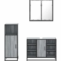 vidaXL Set de muebles de baño 3 pzas madera contrachapada Gris sonoma Clearance