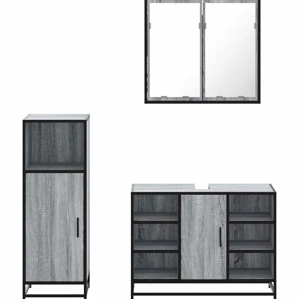 vidaXL Set de muebles de baño 3 pzas madera contrachapada Gris sonoma Clearance