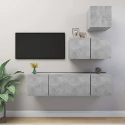 vidaXL Muebles Tv-Set de muebles de salón 4 pzas madera ingeniería gris hormigón