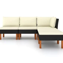 vidaXL Set de muebles de jardín 5 pzas y cojines ratán sintético Negro Clearance